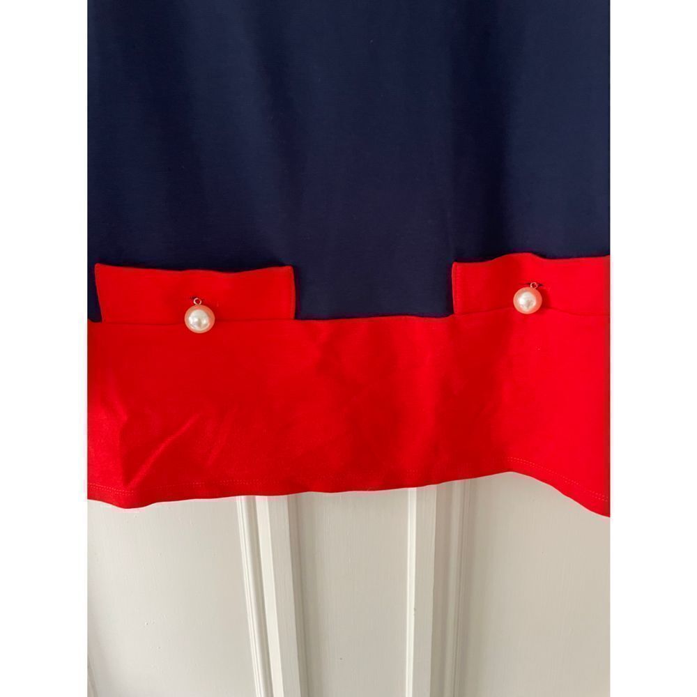 Vecceli Italy navy and red long sleeve top w/pearl buttons - Picture 3 of 5